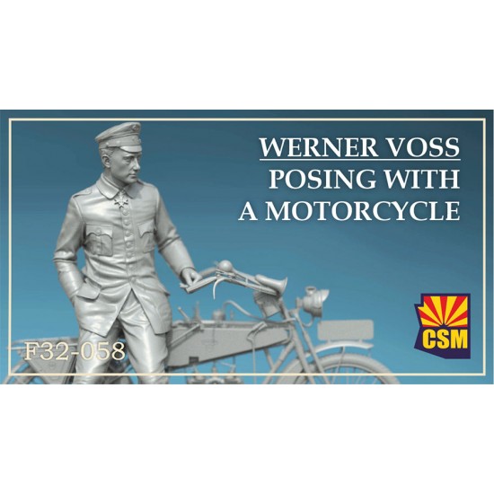 1/32 German Aviator Werner Voss posing with a Motorcycle