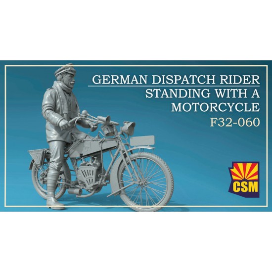 1/32 German Dispatch Rider standing with a motorcycle