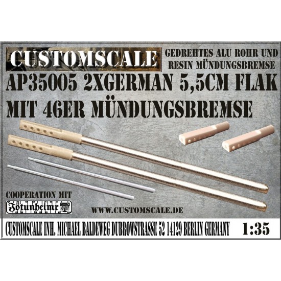 1/35 2x German 5,5cm Flak Rohre mit 46er Mundungsbremse