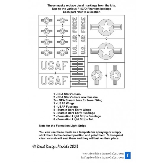 1/72 McDonnell Douglas F-4C/D Phantom II National Insignias Masking for Hasegawa/Fujimi