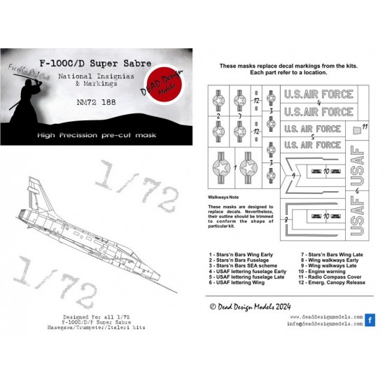 1/72 F-100 Super Sabre National Insignias Masking for Trumpeter/Italeri kits