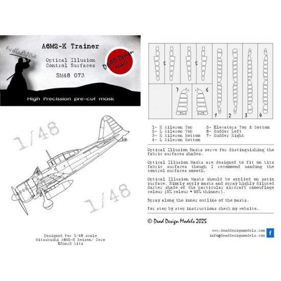 1/48 A6M2-K Control Surfaces Optical Illusion Mask for Eduard kits