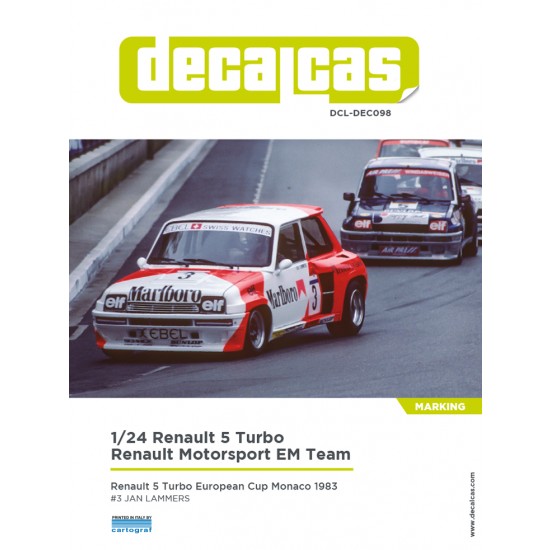 1/24 Renault 5 Turbo Team Renault Motorsport EM Marking Decal for Tamiya #24027