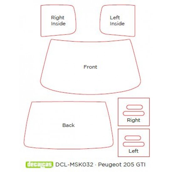 1/24 Peugeot 205 GTI Window Frames Masks for Heller #82705