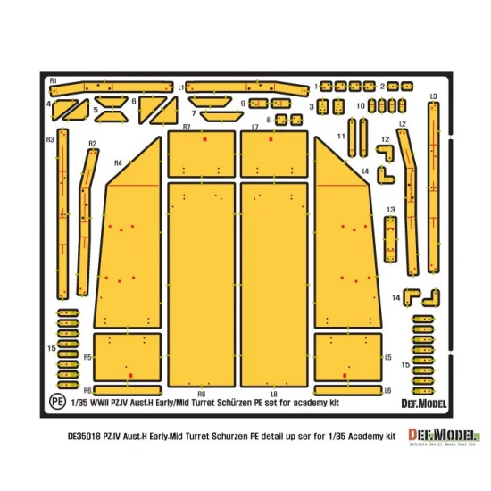 1/35 PZ.IV Ausf.H Early/Mid Turret Schurzen Detail PE set for Academy kits