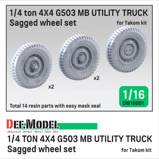 1/16 US 1/4TON 4X4 G503 MB Sagged Wheel set for Takom kits