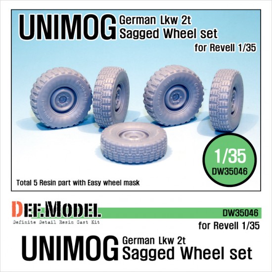 1/35 German UNIMOG Lkw 2t Sagged Wheels Set for Revell kits #03020/03082 (5 wheels)