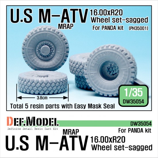 1/35 US M-ATV MRAP 16.00xR20 Sagged Wheels Set for Panda Hobby kit PH35001 (5 wheels)