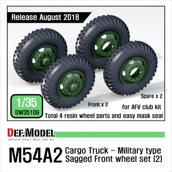 1/35 US M54A2 Cargo Truck Military Type Sagged Front Wheels set for AFV Club kits