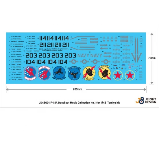 1/48 F-14A Tomcat Decal set Movie Collection No.1 for Tamiya kit [JEIGHT Design]