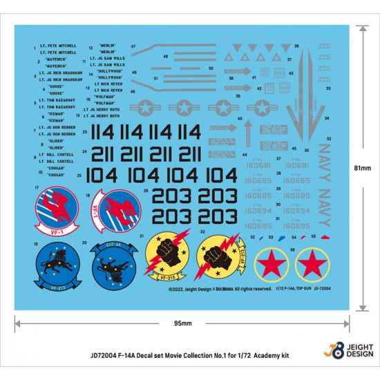 1/72 F-14 Tomcat Decal set Movie collection No.1 for Academy F-14A kit [JEIGHT Design]