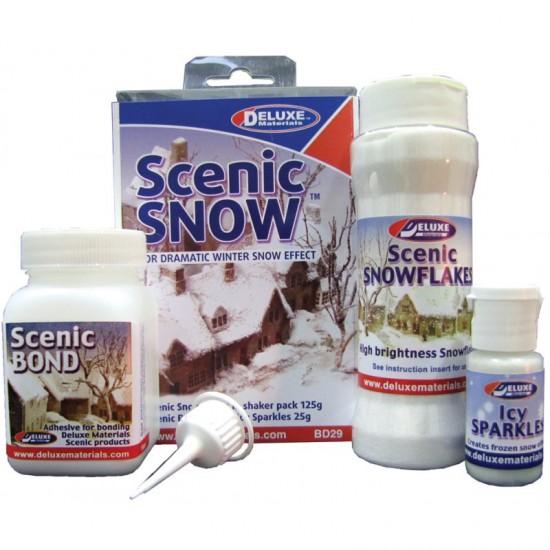 Scenic Snow kit - Snowflakes, Scenic Bond adhesive & Icy Sparkles