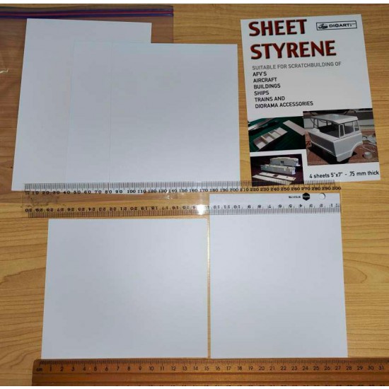 Styrene Sheet (4pcs, each size: 150mm x 125mm, 0.75mm thick)