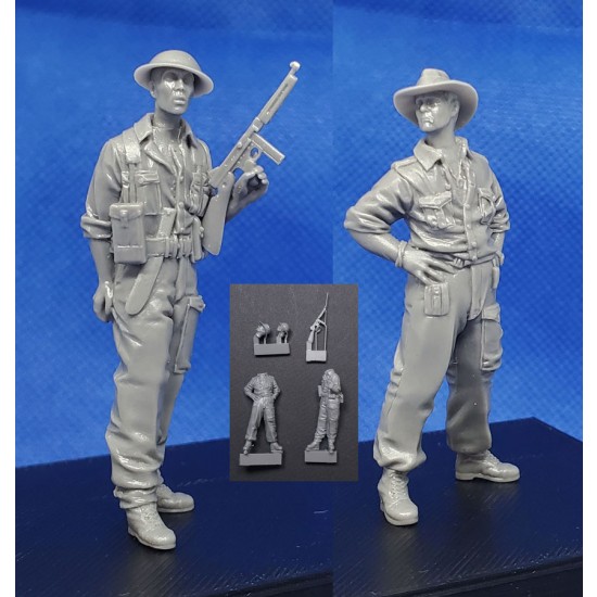 1/35 WWII Australian/New Zealand Officer Burma & Soldier w/Thompson in South East Asia