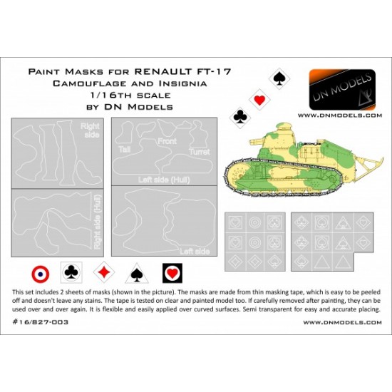 1/16 Renault FT-17 Camouflage + Insignia Paint Masks