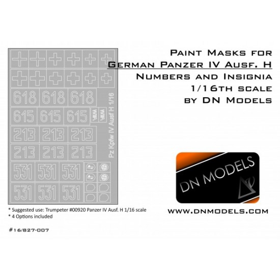 1/16 Panzer IV Ausf H Insignia & Numbers Paint Masks for Trumpeter #00920