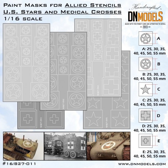 1/16 Allied Stencils - US Stars & Medical Crosses Paint Mask Set