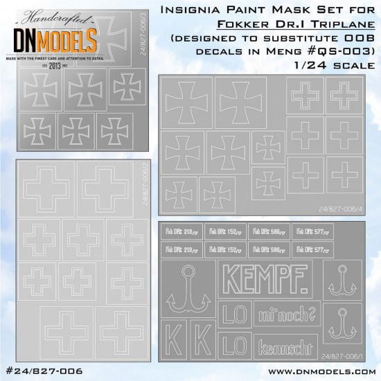 1/24 Fokker DR.I Triplane Insignia Paint Masking for Meng kits