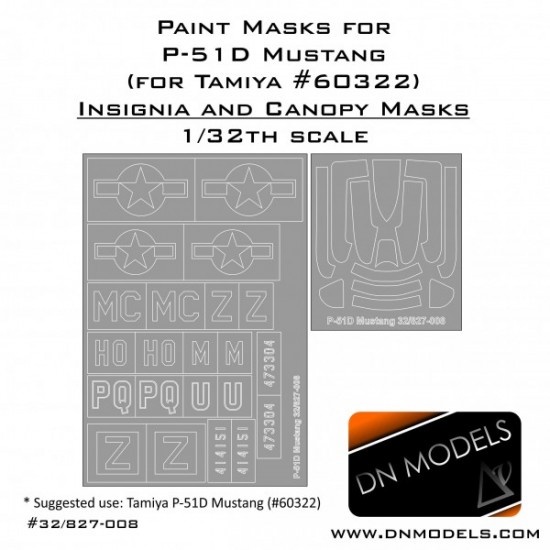 1/32 P-51B Mustang Canopy + Insignia Paint Masks for Tamiya kit #60322
