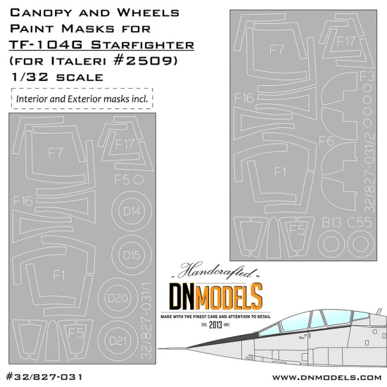 1/32 TF-104G Starfighter Canopy & Wheels Paint Mask Set for Italeri kits