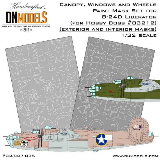 1/32 Liberator B-24D Canopy, Windows & Wheels Paint Mask Set for Hobby Boss kit #83212