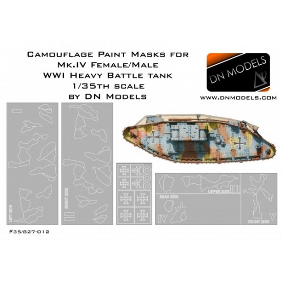 1/35 WWI Beutepanzer Mk.IV Male/Female Camouflage Paint Masks