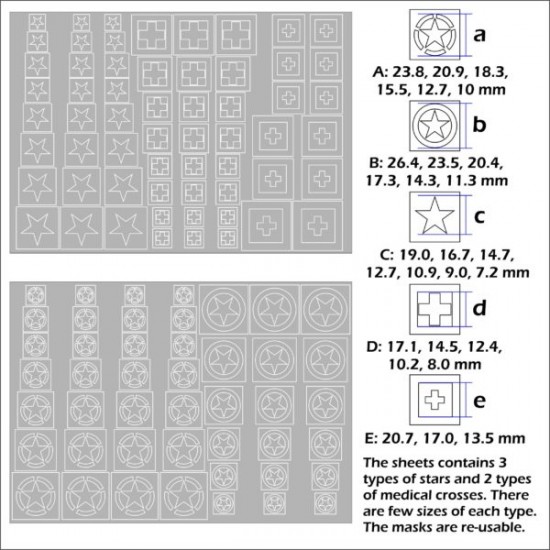 1/35 WWII Allied US Stars and Medical Crosses Stencil Paint Masks for Vehicles and Tanks