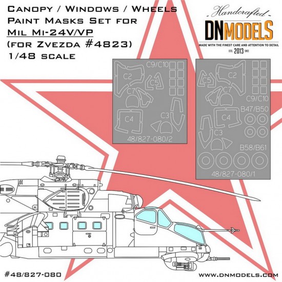 1/48 Mil Mi-24 Canopy, Windows & Wheels Paint Mask set for Zvezda kit #4823