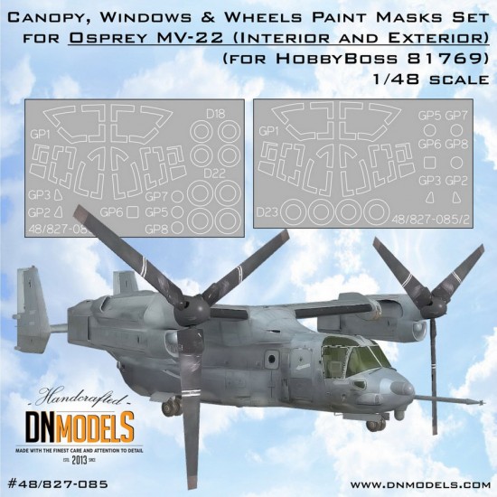 1/48 Ospray MV-22 Canopy, Windows & Wheels Paint Masking for HobbyBoss kit #81769