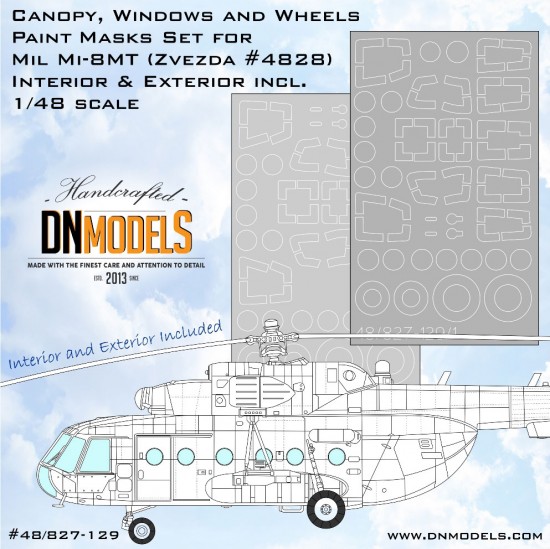 1/48 Mil Mi-8MT Hip Canopy, Wheels & Windows Paint Masking for Zvezda kits