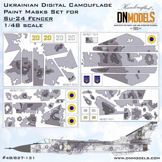 1/48 Ukrainian Su-24 Fencer Digital Camo & Insignia Paint Masks for Trumpeter kits