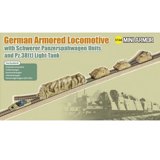 1/144 German Armored Locomotive w/Schwerer Panzerspahwagen Units & Pz.38(t) Light Tank