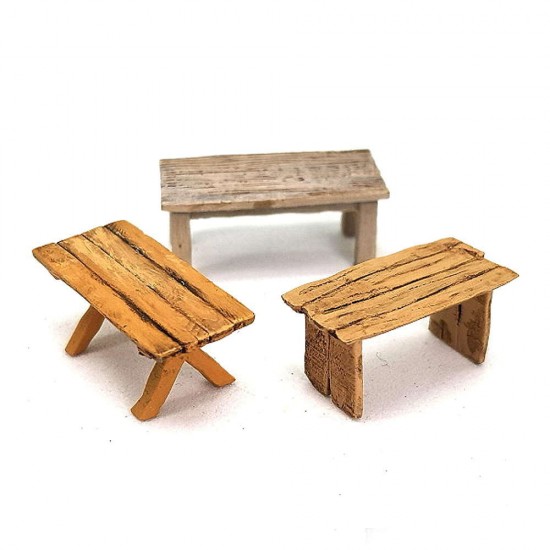 1/72 Miniature Furniture Assorted Rustic Tables (3pcs)