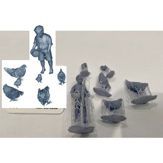 1/35 Miniature Feeding Chickens - Child, Hens, Chickens