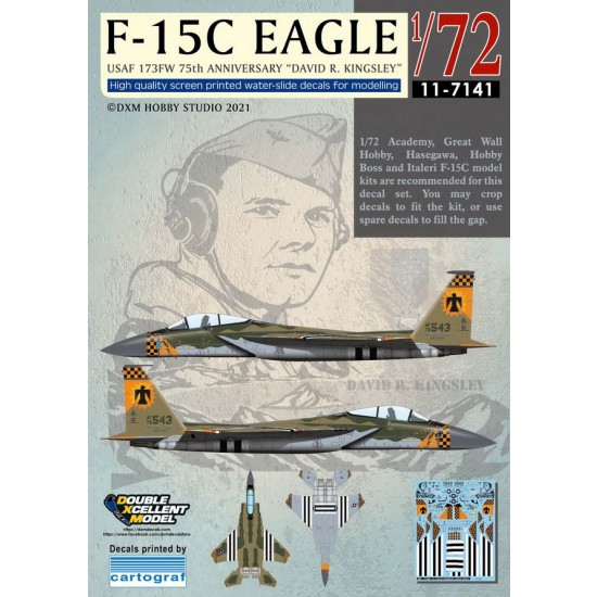 Decals for 1/72 US Air Force F-15C 173FW 75th Anniversary "David R. Kingsley"