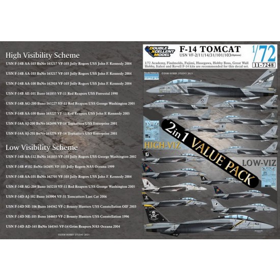 1/72 USN F-14A/B/D Value Pack Decal set - VF-2/11/14/31/101/103