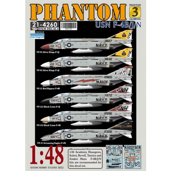 1/48 USN F-4B/J/N VF-11/51/92/213 Phantom Collection#3 Decals for Academy/Hasegawa kit