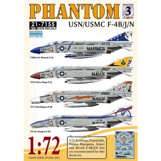 1/72 USN/MC F-4B/J/N Phantom Collection #3 Decals for Academy/Finemolds/Fujimi kits