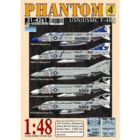 1/48 USMC/USN F-4B/J VMFA-451/115/VF-96 Phantom #4 Decals for Academy/Hasegawa/Italeri