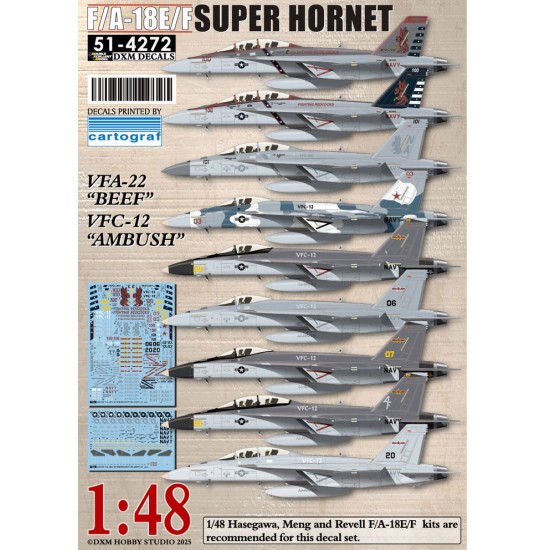 1/48 USN F/A-18E/F Super Hornet VFA-22/VFC-12 Decals for Hasegawa/Meng/Revell