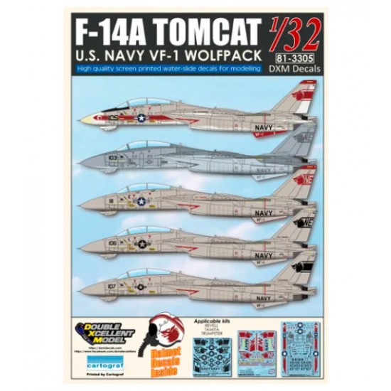 Decals for 1/32 USN F-14A Tomcat VF-1 "Wolfpack"