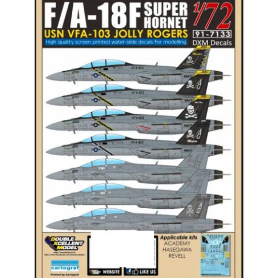 Decals for 1/72 USN Boeing F/A-18F Super Hornet VFA-103 "Jolly Rogers"