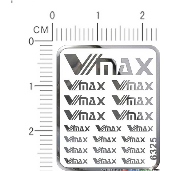 Vmax Metal Logo Stickers for 1/12, 1/18, 1/20, 1/24, 1/43 Scales