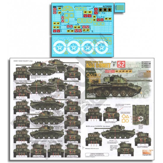 Decals for 1/35 A34 Comets of 3 RTR, 11 Armoured Division