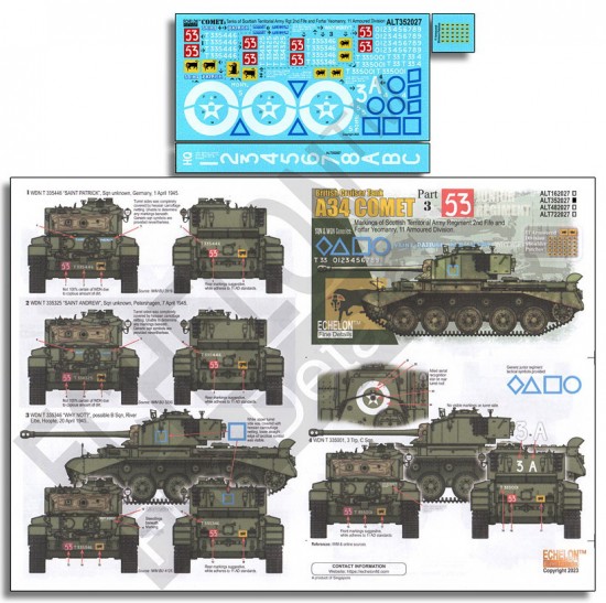Decals for 1/35 A34 Comets of 2 Fife & Forfar Yeomanry, 11 Armoured Division