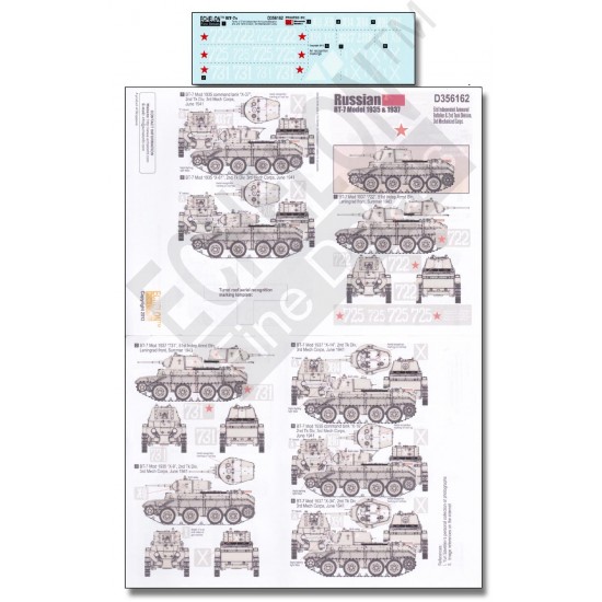 Decals for 1/35 Russian BT-7 Model 1935 & 1937 (51st & 2nd & 3rd)