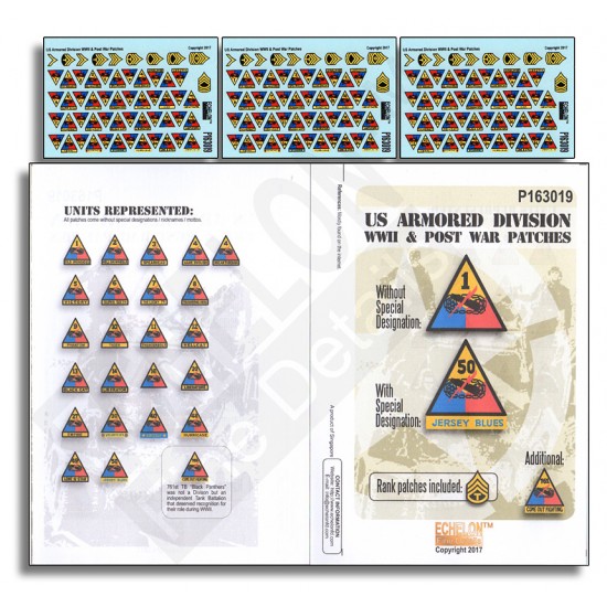 Decals for 1/16 US Armoured Division WWII & Post War Patches