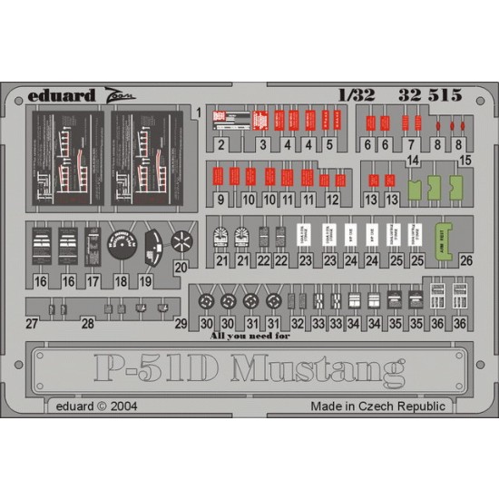 Colour Photoetch for 1/32 P-51D Mustang Placards