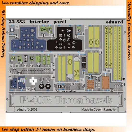 Colour Photoetch for 1/32 P-40B Interior for Trumpeter kit
