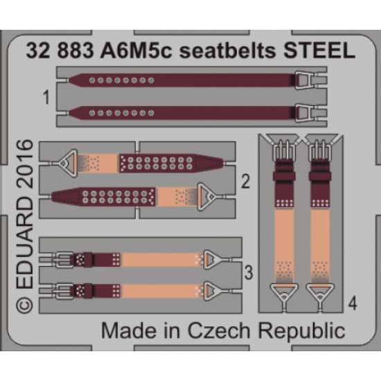 1/32 Mitsubishi A6M5c Zero Seatbelts for Hasegawa kit ST34 (Steel, 1 Photo-Etched Sheet)